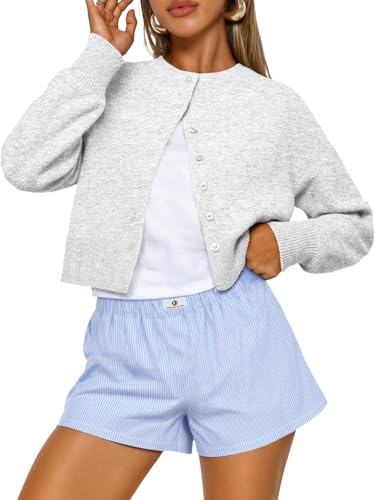 Trendy Queen Cropped Cardigan Sweaters for Women Lightweight Y2k Fall Outfits Spring Fashion Clothes 2026 Grey L