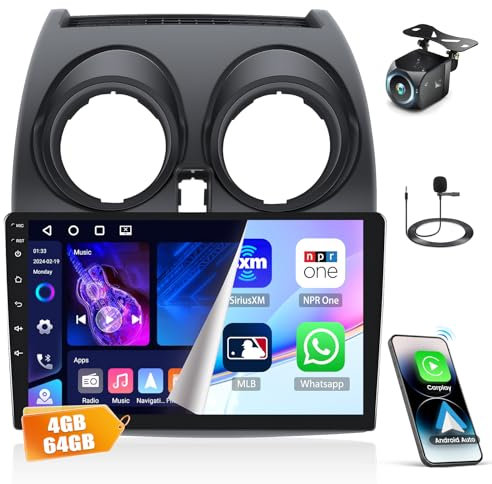CAMECHO 4G+64G Autoradio Android13 für Nissan Qashqai J10 2006-2016 mit Wireless Carplay Android Auto, 9 Zoll Auto Radio Stereo mit GPS Navi WiFi Bluetooth FM/RDS 32EQ SWC+Rückfahrkamera+MIC