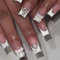 DMQ French False Nails, 24Pcs White TipFrench Press on Nails Medium, Square Fake Nails with Crystal and Bow, Full Cover Stick on Nail, French Nail Tips for Women Girls Valentines Days Nail Art
