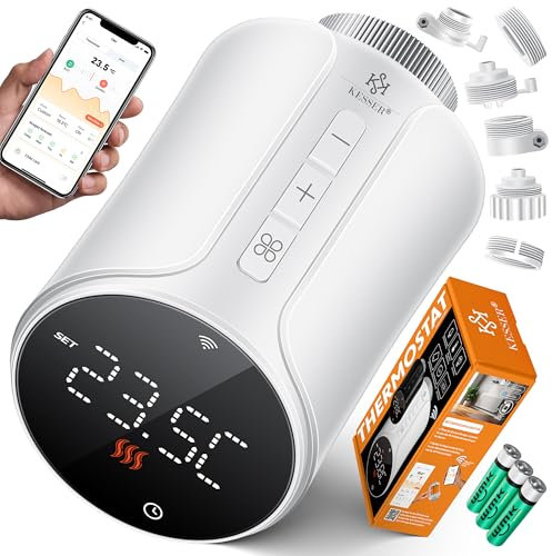 KESSER® Heizkörperthermostat 4er Set WiFi Heizungsregler | Heizungsthermostat WLAN mit Smart Home App Steuerung | Thermostat Alexa, Google Assistant mit 6 Heizkörperventilen | Energie & Kosten sparen