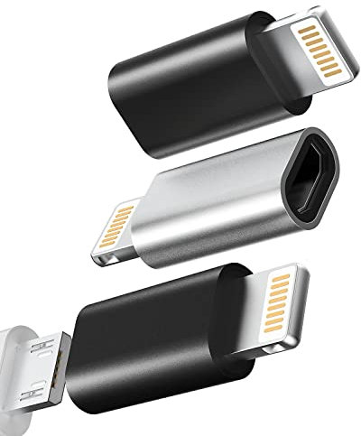 Adapter Lightning männlich auf Micro USB weiblich (3 Stück) zertifiziert für Apple MFi-Kabel Android Ladegerät für iPhone 14 13 12 11 Pro Max 8 Schnelladapter Ransfert Dateien Anschluss für iPad