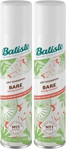 Batiste Dry Shampoo in Bare 200ml, Barely Scented Light Fragrance, No Rinse Spray to Refresh Hair in Between Washes (Pack of 2)