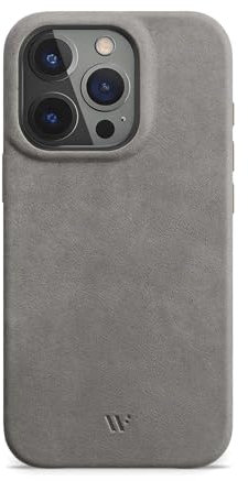 WIIUKA Hülle für iPhone 16 Pro Max, Leder aus Deutschland, Lederhülle extra Dünn, Premium Handyhülle, Case, Qi, Vintage Grau