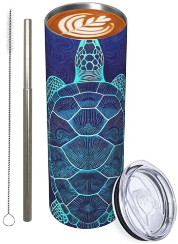 Zeleda 1Pcs SeaTurtle Stainless Tumbler with lid and straw - 20oz Travel Mug, Reusable Metal Straw & Brush, Double-Wall Vacuum Bottle Cup for Coffee Wine Tea Hot and Cold Drinks,Gifts