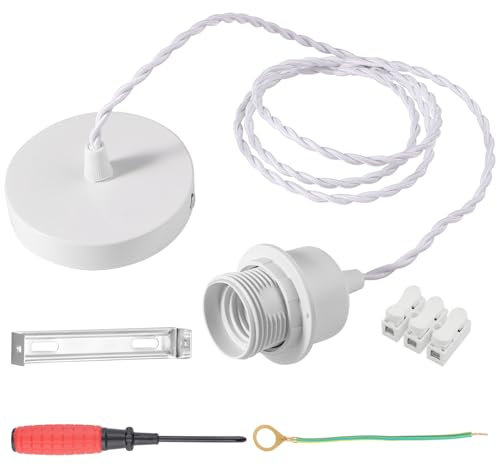 Lampenaufhängung E27 mit Schraubring 150cm Kabel Doppellinie und Schraubendreher Lampenfassung Lampenhalterung Hängelampe pendelleuchte fassung Deckenlampe für Wohnzimmer Esszimmer - Weiß
