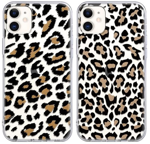 Coiwxmoi 2 Piezas Funda para Apple iPhone 11 con Aesthetic Leopardo Dibujos, Transparente TPU Silicona Delgado Carcasa para Teléfono Móvil Antigolpes Antichoque Protectora Case para iPhone 11 6,1,3