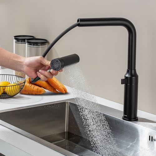 LakeBayMZC Robinet de cuisine avec douchette extractible, robinet de cuisine pivotant à 360°,robinet monocommande cuisine avec 6 jets,noir mat