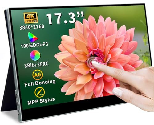 Magedok Portable Monitor 4K Touchscreen 17.3 Zoll,100% P3 Mobiler Monitor Anti-Glare Eye Care Game Display USB C Mini HDMI für Game Console,Laptop,Mac, VESA & Magnetische Lederhülle