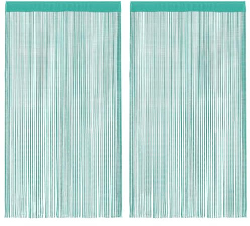 vidaXL Fadenvorhänge 2 STK. Türkis 140x250 cm, Fadengardine, Fransenvorhang, Gardine, Türvorhang, Vorhang, Vorhang mit Stangentasche, Raumteiler