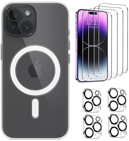 case & glass Set 9A1, kompatibel mit Apple iPhone 8 und 8S, 4 Schutzfolien aus gehärtetem HD-Glas, 4 Schutzfolien aus gehärtetem Glas, 1 transparente magnetische Ladehülle.