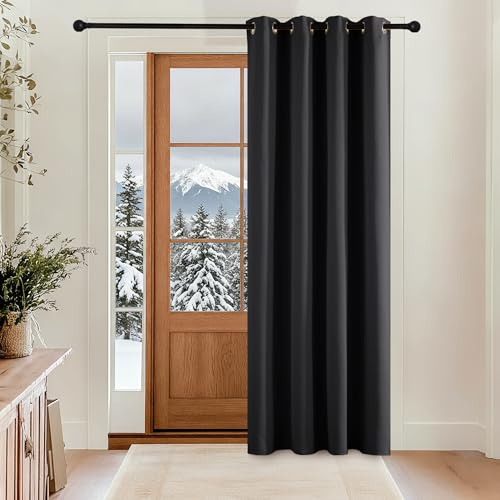 KGORGE Türvorhang Kälteschutz Blickdicht Vorhang 240cm Lang Wohnzimmer | Schwarz, 1 Stück, H 240 x B 140 cm, Thermovorhang Tür, Verdunkelungsvorhang mit Ösen, Blackout Curtain, Sonnenschutz