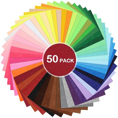 JOOTUEPO 50 piezas de telas para manualidades, costura, patchwork, tela de fieltro de colores, hoja de fieltro de poliéster de, tela suave y gruesa para manualidades y costura (15 x 15 cm)