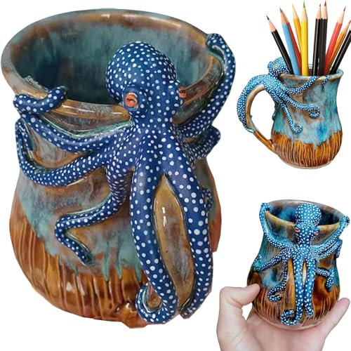 Octopus Mug Halloween Decorations Ornaments - Artistic 3D Resin Sea Creature Cup | Halloween & Ocean Theme Home Decor for Marine Biologists & Beach House Decor Lovers