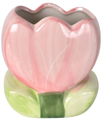 Disnace Ceramic Pencil Holder, Ceramic Tulip Pen Holder, Cute Makeup Brush Organizer, Multi-Use Cosmetics Organizer, Cute Desktop Storage Cup for Office, Vanity, Home (Pink)