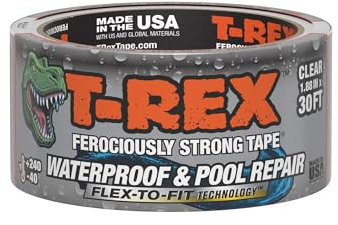 T-Rex Flexible Waterproof and Pool Repair Tape - Heavy Duty Adhesive Waterproofing Tape for Repair, Leaks, Roof Patches - Extreme Weather & UV Resistance - Clear 48mm x 9.14m