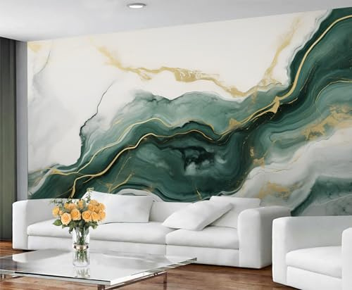 Gray & Green Gold Marble Wallpaper, Marble Peel and Stick Wallpaper for Living Room, Watercolor Wall Murals for Bedroom, Nordic Luxury Large Mural & Room Decor, Not Self Adhesive Abstract Wall Paper