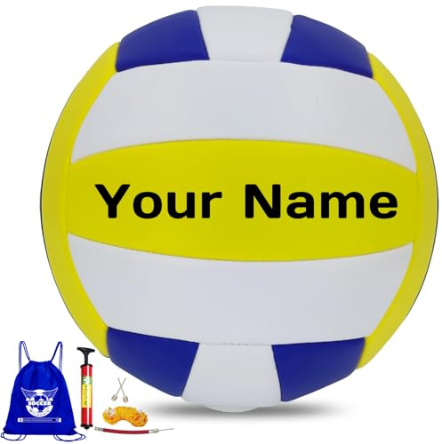 Generico Pallone da Pallavolo Personalizzabile, Taglia 5, per Interni ed Esterni, con Pompa e Borsa, Arancione/Blu/Bianco