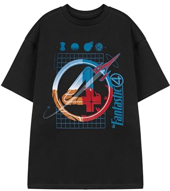 Marvel Fantastic Four Black Short Sleeve T-Shirt | Classic Graphic Tee with Fantastic 4 Design | Casual Wear Crew Neck Top for Men Comics Apparel Merch