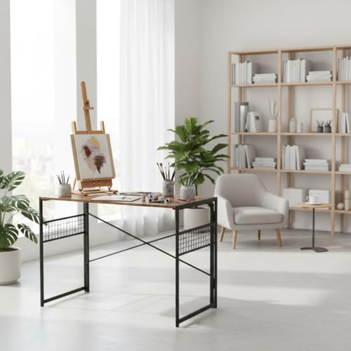 HOMYLIN 100 cm Zeichentisch, faltbarer Malschreibtisch mit Haken für Kunsträume und Studios, Braun