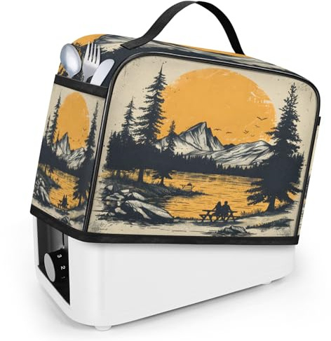 Tablerazzi Japanese Style Mountains and Lake Toaster Cover 4 Slice, Waterproof Toasters Dust Protection Washable Bread Maker Cover Kitchen Decorative Small Appliance Covers with Pockets