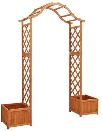 Rosenbogen aus Holz, Rosenbogen mit Rankgitter, Pergola für den Garten, mit Pflanzkasten, Kiefer massiv
