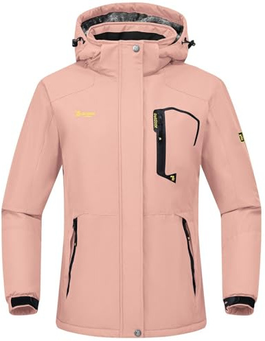 Rdruko Winterjack Damen Wasserdicht Skijacke Warme mit Kapuze Rosa S