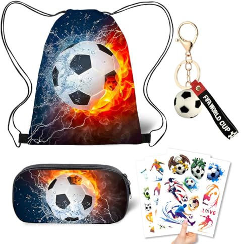 OPVXZAD Astuccio Calcio Portachiavi Adesivo Set di cancelleria Calcio Borse Festa Borse Zaino Coulisse Regalo Scuola Set di Forniture per Bambini Ragazzi Ragazze Studenti