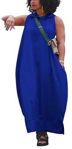 YeGine Oversize Tshirt Dress Women Summer Sleeveless Maxi Dress with Pockets Royal Blue 2XL