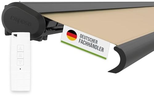 empasa elektrische Vollkassettenmarkise 'Profi' Kassettenmarkise | Gelenkarmmarkise Markise Sonnenmarkise Sonnenschutz komplett vormontiert, Farbe:sand, Größe:6 x 3.5 m