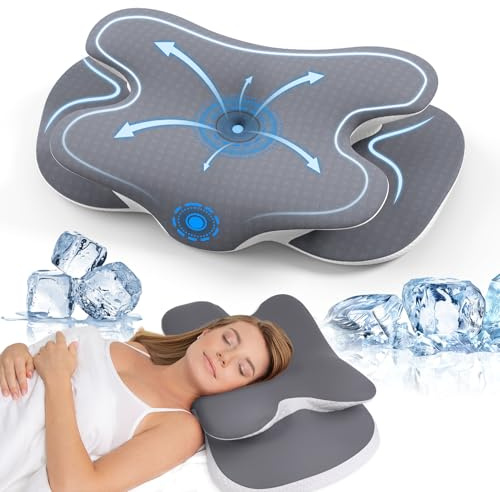 A-Pce Nackenstützkissen aus Memory Foam–2-in-1 Höhenwahl (12/14cm),65x39 cm | Ergonomisches Kissen für Seiten-, Rücken- & Bauchschläfer, mit Abnehmbarem&Waschbarem, Atmungsaktivem Kühlbezug–Grau