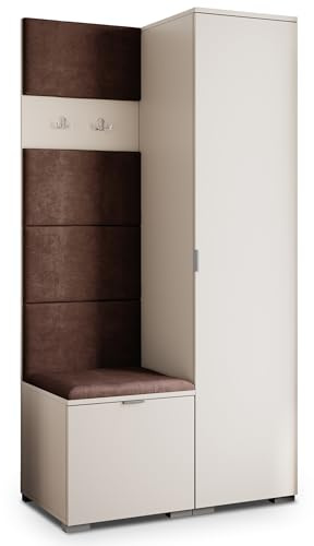 Masseno Flugarderoben Set Lori, Kleiderschrank-Set mit Sitzbank, Garderobenschrank Flur mit 3 Regalböden, Kaschmir