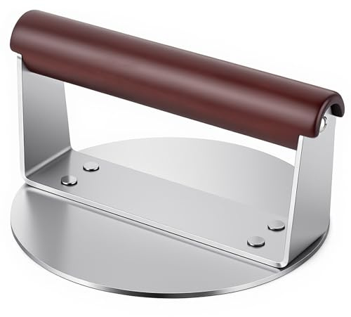 Tesmotor Smash Burger Press 15cm, Heavy Duty Burger Smasher with Wooden Handle, Cast Iron Hamburger Press for Griddle, Flat Top Grill & BBQ Cooking, Meat Press Grill Accessory