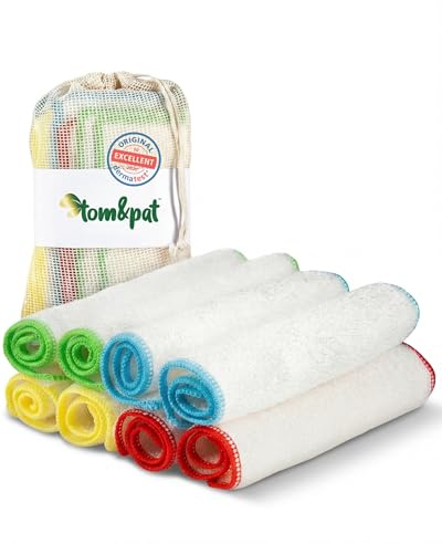 tom&pat® Bayetas de bambú, Pack de 8 • sin microplásticos • 4 Colores