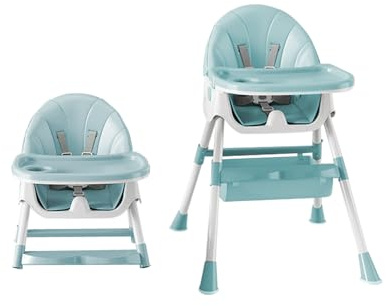 4 en 1 Chaise Haute bébé Evolutive Pliable Chaise Haute Transat avec Roue Verrouillable et Double Plateau, Inclinable Enfant Chaise Reglable Hauteur, Nettoyage Facile (vert)