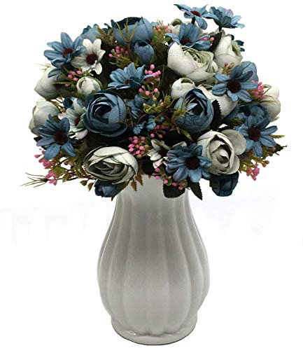 CATTREE Künstliche Rosen, Kunststoffpflanzen, Seide, künstliche Rosen, Hochzeit, Brautstrauß, Party, Innen- und Außenbereich, Heimwerken, Zuhause, Garten, Veranda, Büro, Blau, 4 Stück