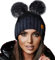 4sold Miki Farbe Damen Wintermütze Wolle Strickmütze Mit Doppelten Pom Pom Cap Ski Snowboard Bobble (Black Grey)