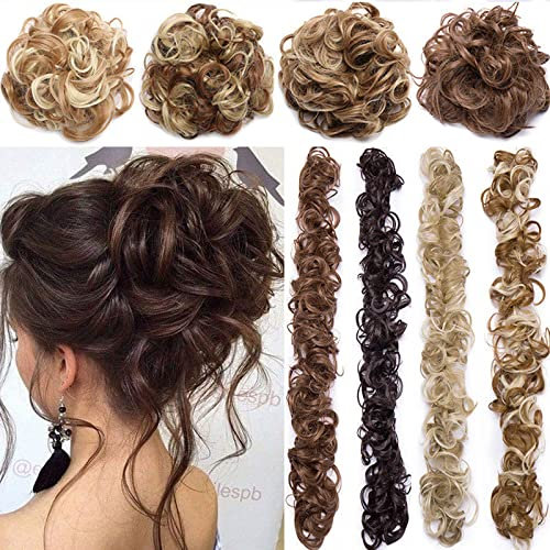 XXXL Haarverlängerung Haarteil Haargummi Hochsteckfrisuren VOLUMINÖS Gelockt unordentlicher Dutt Ponytail Hair Extension Lang Pferdeschwanz Dunkelbraun