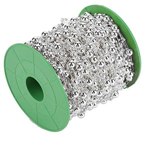Hilitand Perle Perlenrolle, 60m / Rolle galvanisierter Perlenfaden Perlenkranz 3mm + 8mm, verwendet für DIY Kettengirlanden Blumen Hochzeitsdekoration, Weihnachten, Urlaub (Silber)