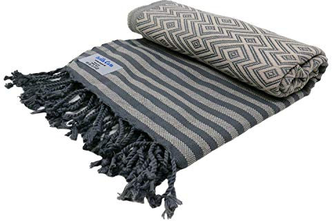 Stefano Ferrante KELIM LUX Hamamtuch Saunatuch Pestemal Fouta Strandtuch Badetuch Handtuch Baumwolle Backpacker 100x180 cm (Beige)