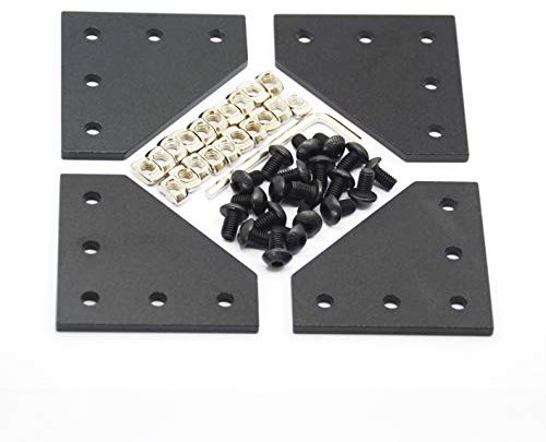 Befenybay 4PCS Eckhalterungsplatte mit 20PCS M5-Schrauben und 20PCS M5 T-Muttern, 5-Loch-T-Stück Außenverbindungsplatte für Aluminiumprofil-3D-Druckerrahmen der Serie 2020 (schwarz L-4 mit Schraube)