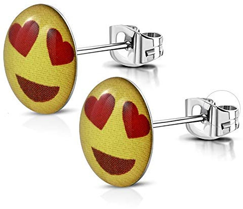 Bungsa Emoji Unisex-Ohrstecker aus 316L Edelstahl 9 mm (verliebt)