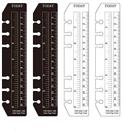 JKJF A6 Lineal Lesezeichen Lineal Kunststoff Seitenmarker Tasche Seiten Finder für A6 Format 6-Loch Binder Notizbuch, 4 Stück klar und Schwarz