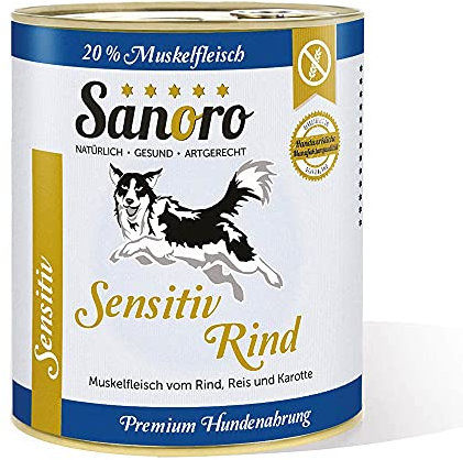 Sanoro Sensitiv Rind - Premium Hundefutter bei Leishmaniose: Purinreduziert und proteinreduziert. Teil-Bio-Qualität mit Bio-Reis und Bio-Karotten. Zutaten in Lebensmittelqualität. (1 x 800g)