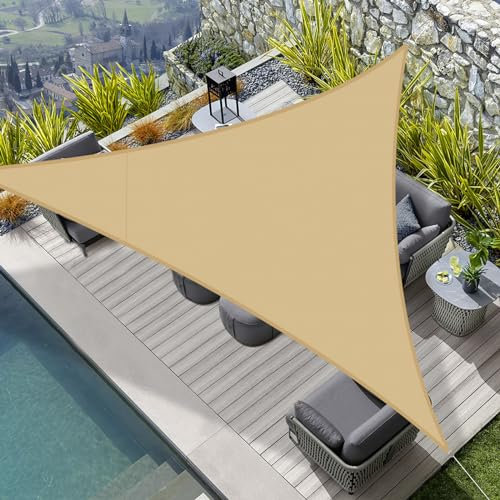 HENG FENG Toldo Vela de Sombra Impermeable Triangular 3x3x3m Poliéster Protección Rayos UV Resistente para Terraza Patio Exterior Jardín Color Arena