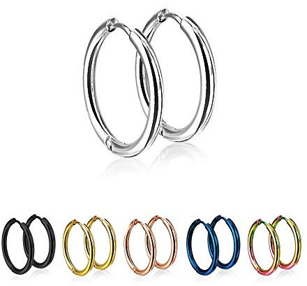 Treuheld® | Runde Creolen/Ohrringe aus medizinischem Edelstahl | 10mm | Silber | Schmale Klappcreolen für Damen und Herren | Set/Paar