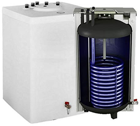 Warmwasserspeicher Unterstellspeicher Boiler mit 1 Wärmetauscher 120 Liter inkl. Magnesiumschutzanode, Ablasshahn, Zirkulation