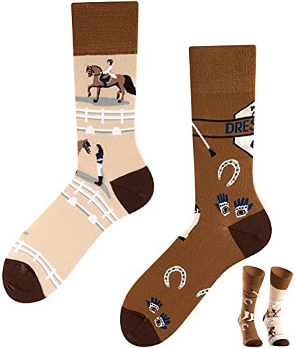 TODO Colours Lustige Socken mit Motiv - mehrfarbige, bunte, Verrückte für Herren und Damen (39-42, Dressage)