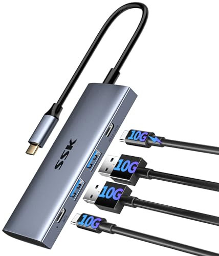 SSK Hub USB C de 10 Gbps, Adaptador multipuerto 4 en 1 Tipo C con 2 Puertos USB C 2 USB A 3.1/3.2 Gen2, Base USB C para iMac/MacBook/Pro/Air/Surface Pro y más Dispositivos Tipo C