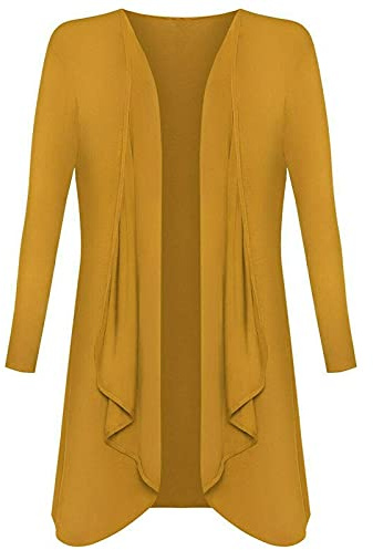 Ladies Hanky Hem Jersey Open Waterfall Boyfriend Women Plus Size Cardigan Top Full Long Sleeve Floaty Duster Jacket Coat Blazer UK (Mustard, 20)