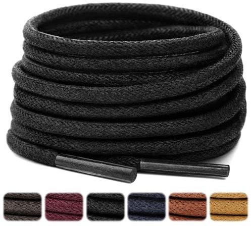 Stepace Cordones Redondos Encerados [2 Pares] Cordones Duraderos para Zapatos de Vestir y de Diario, Longitud 66-135cm Black-66